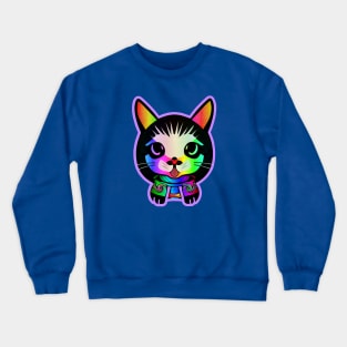 Vaporwave Kitty Samurai Neon Cat Crewneck Sweatshirt